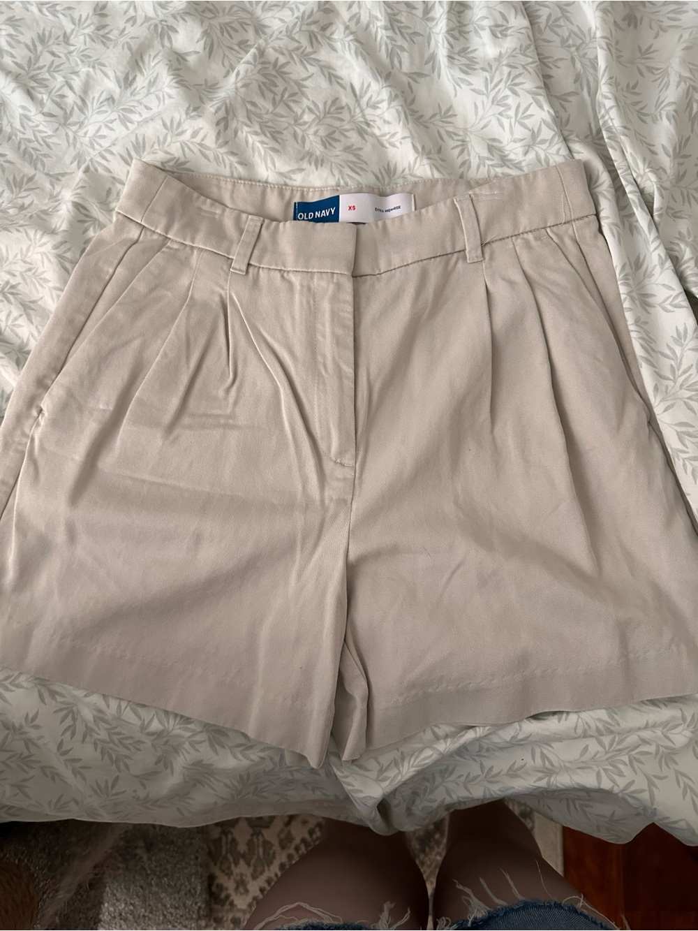 Old Navy Beige High-Rise Pleated Bermuda Shorts